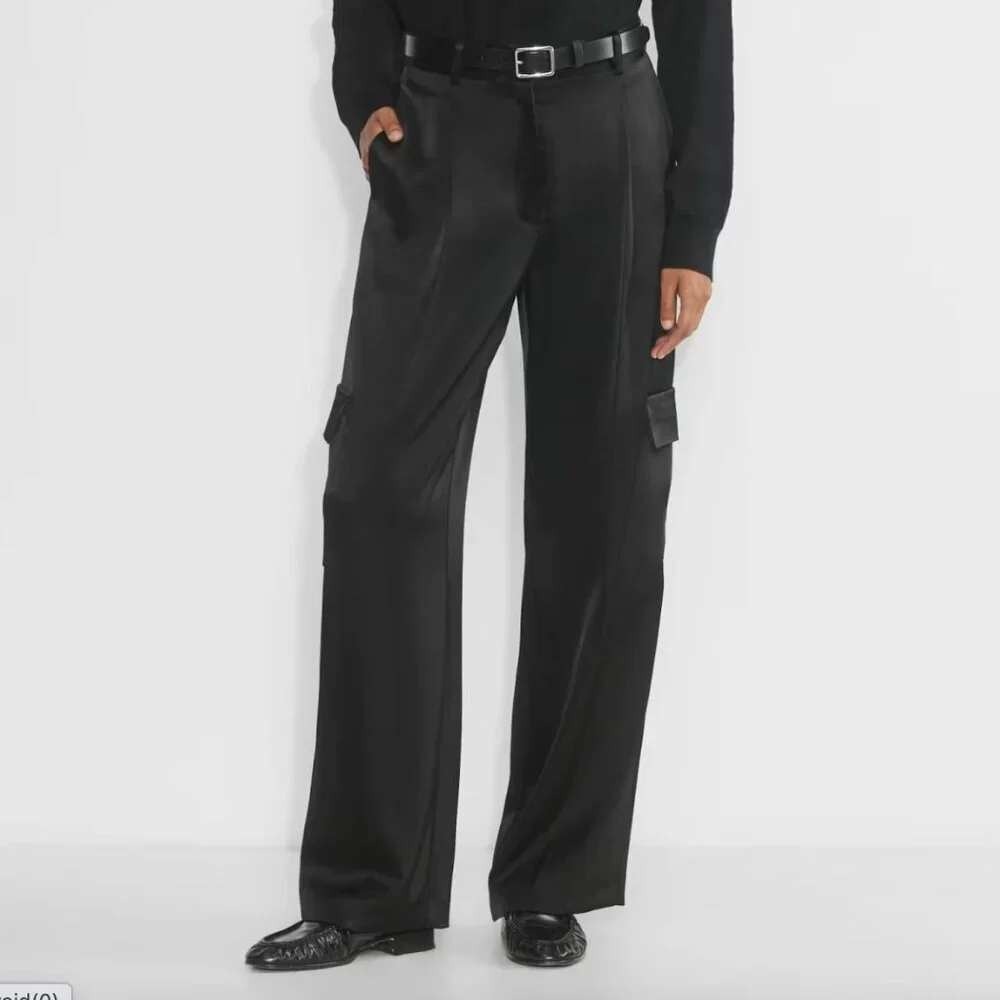 Aritzia Babaton Outgoing High-Rise Satin Baggy Wide Leg Cargo Pant 0 Luxe